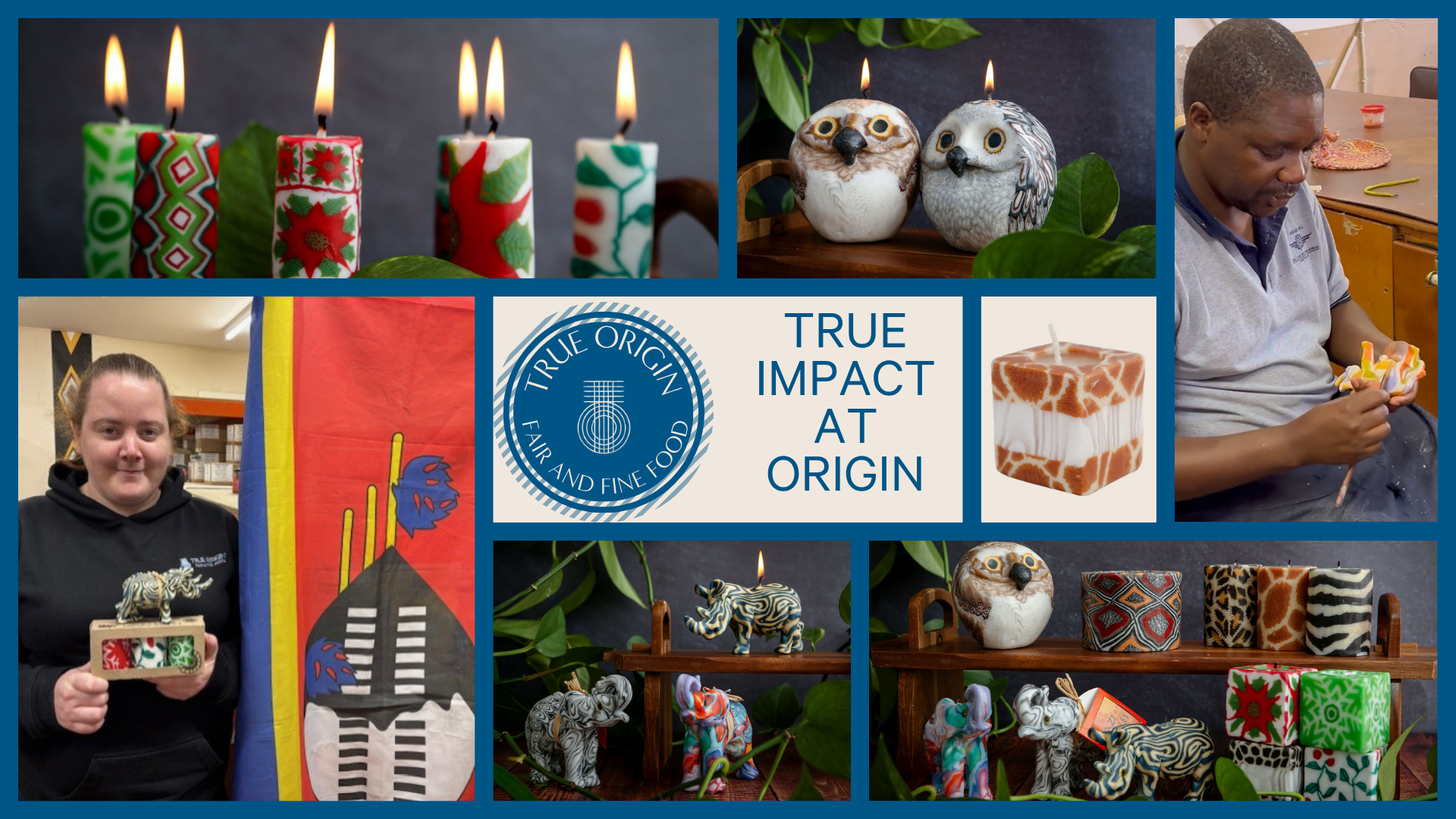 Collage of images featuring Jade, candle maker, candles, animal candles.