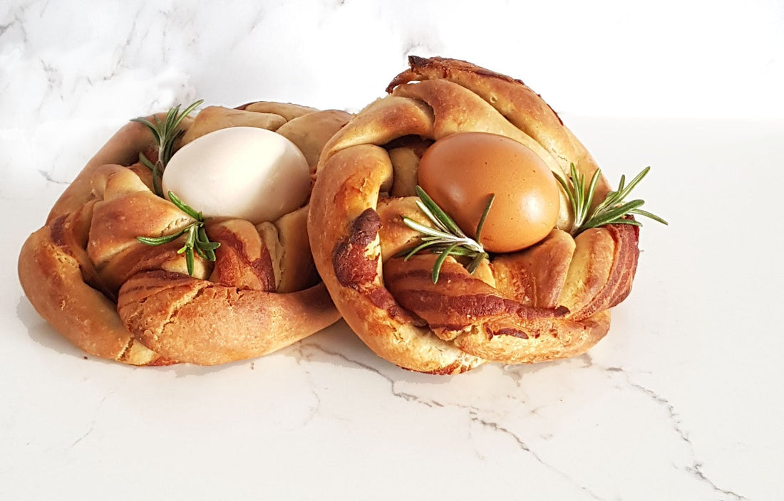 Bacon wrapped baked bread egg nests