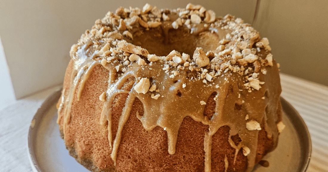 Sweetly spiced cashew and caramel bundt cake