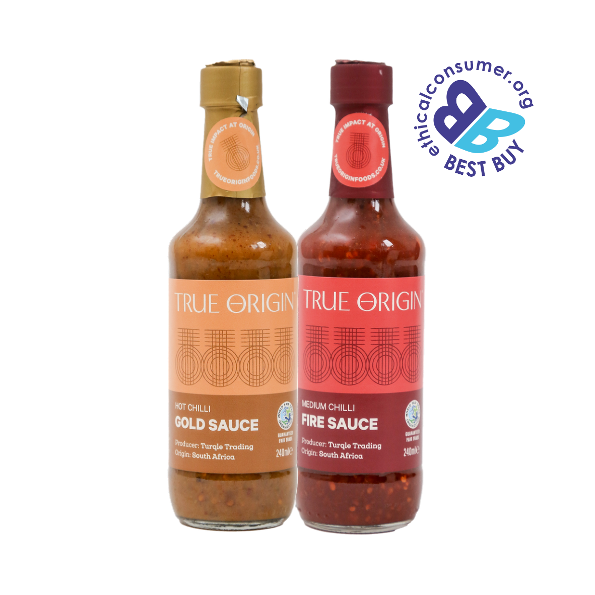 Two jars of True Origin Big Sauces with a 'Best Buy' label on a white background.