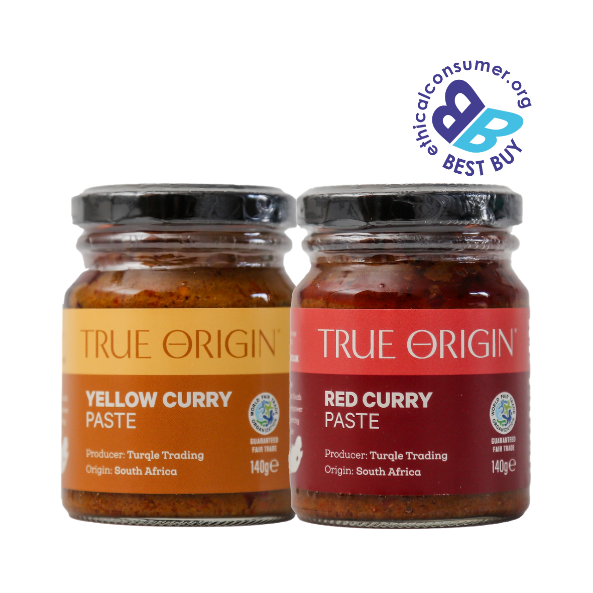 Two jars of True Origin Curry Paste with a 'Best Buy' label on a white background.