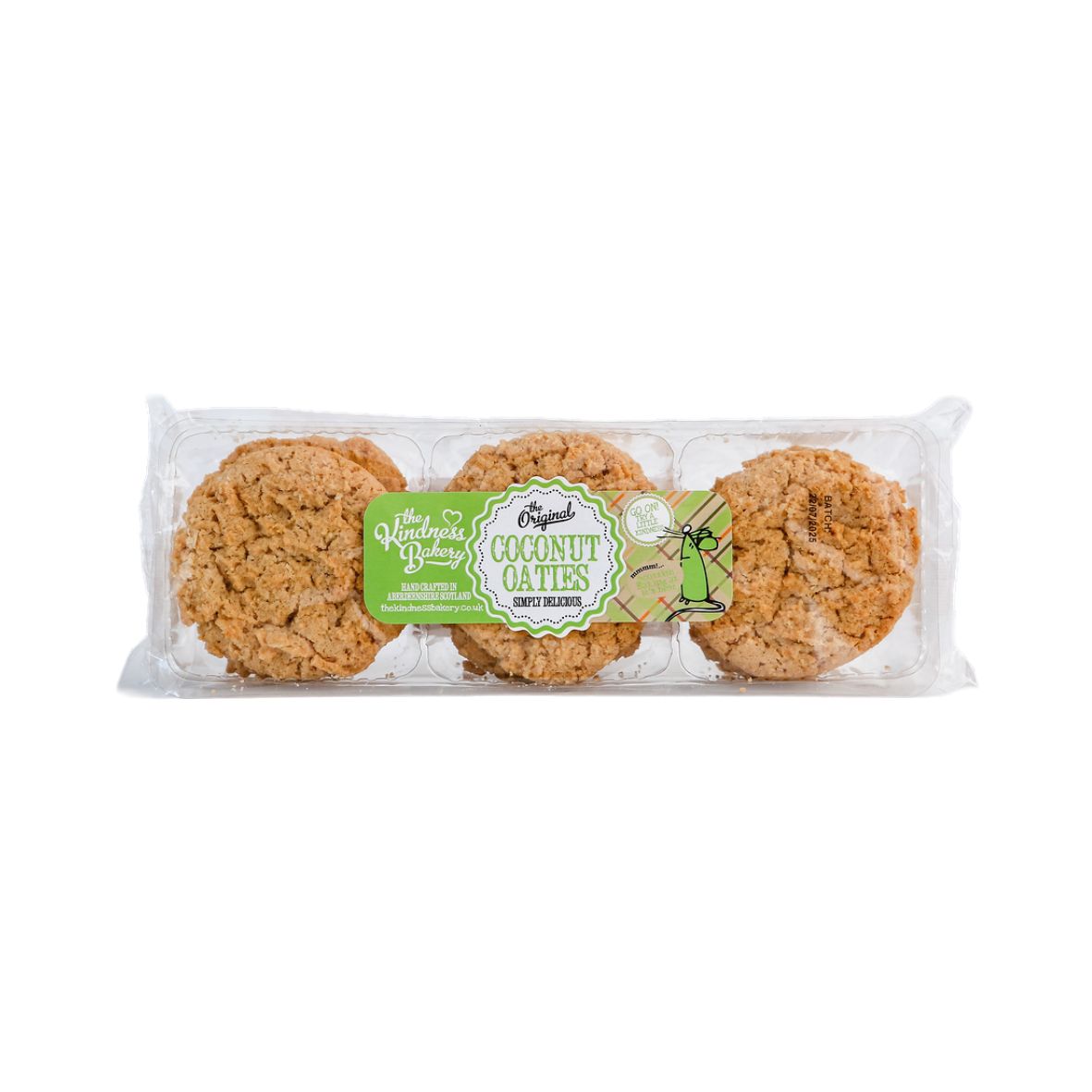 Pack of coconut cookies with a visible brand label on a white background
