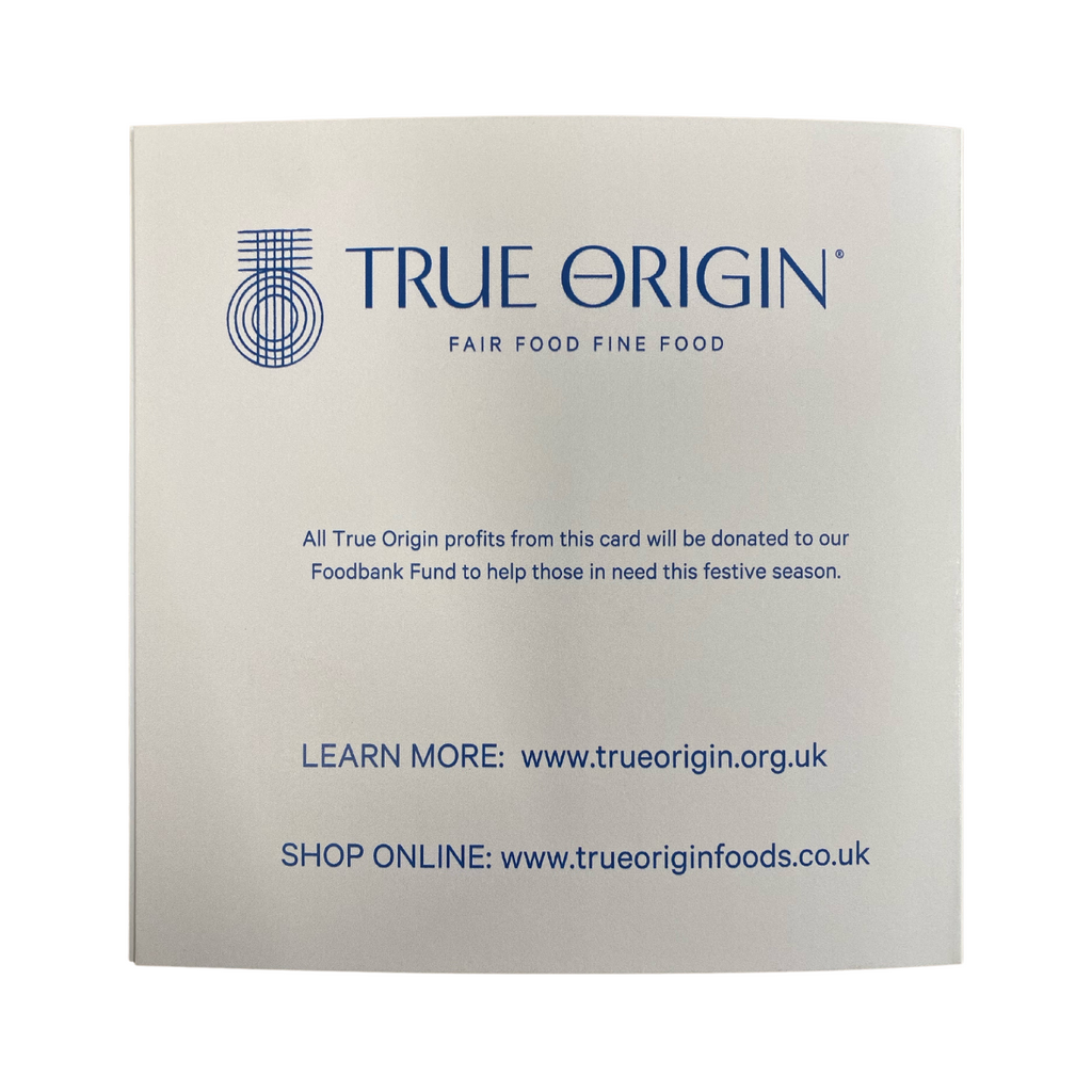 A label to be inserted into the packs of Christmas cards about profits going to foodbank donations.