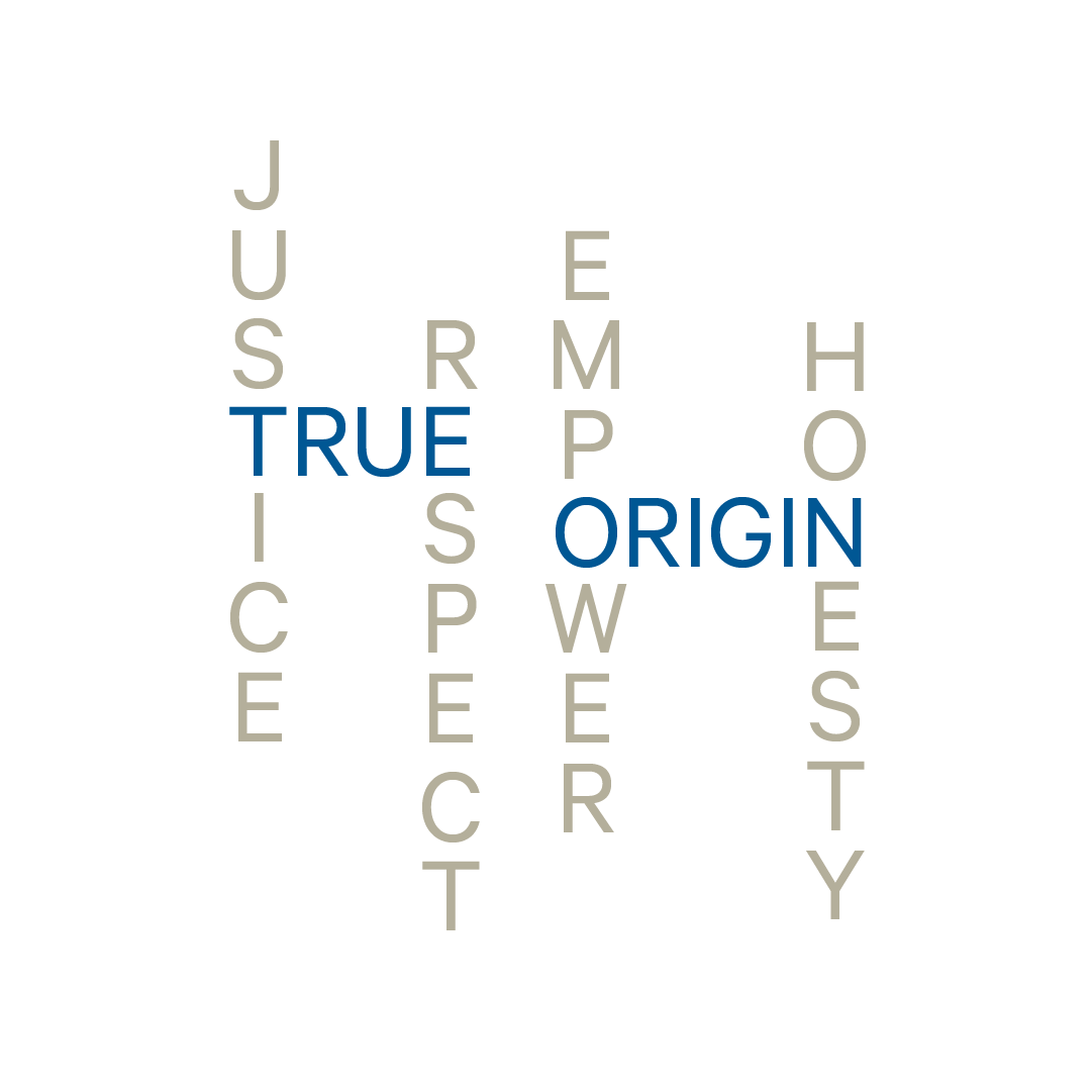The values of True Origin in an acrostic pattern.