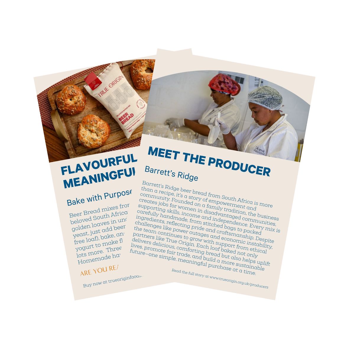 Producer leaflet (Barretts Ridge) with product packaging imagery, people behind the products and text.